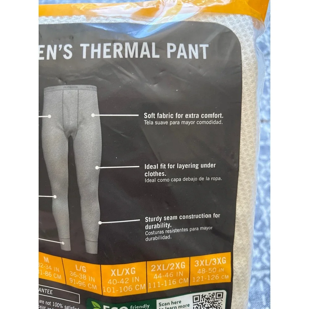 Fruit of the Loom Thermal Pant Mens 2XL Natural NEW Waffle Knit Base Layer